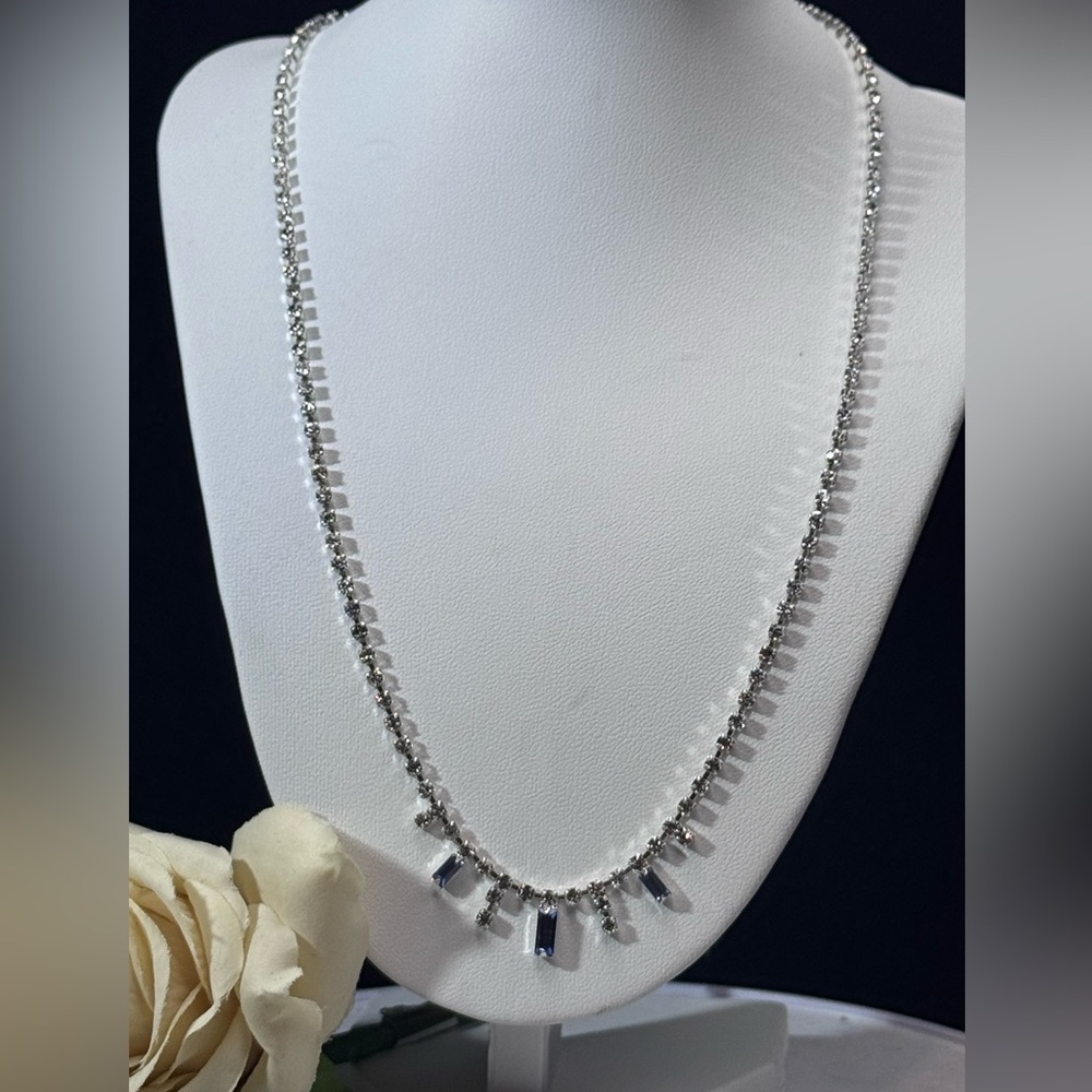 Sterling Silver Plated Crystal Tennis Necklace Made With Swarovski Crystal - Picture 4 of 7